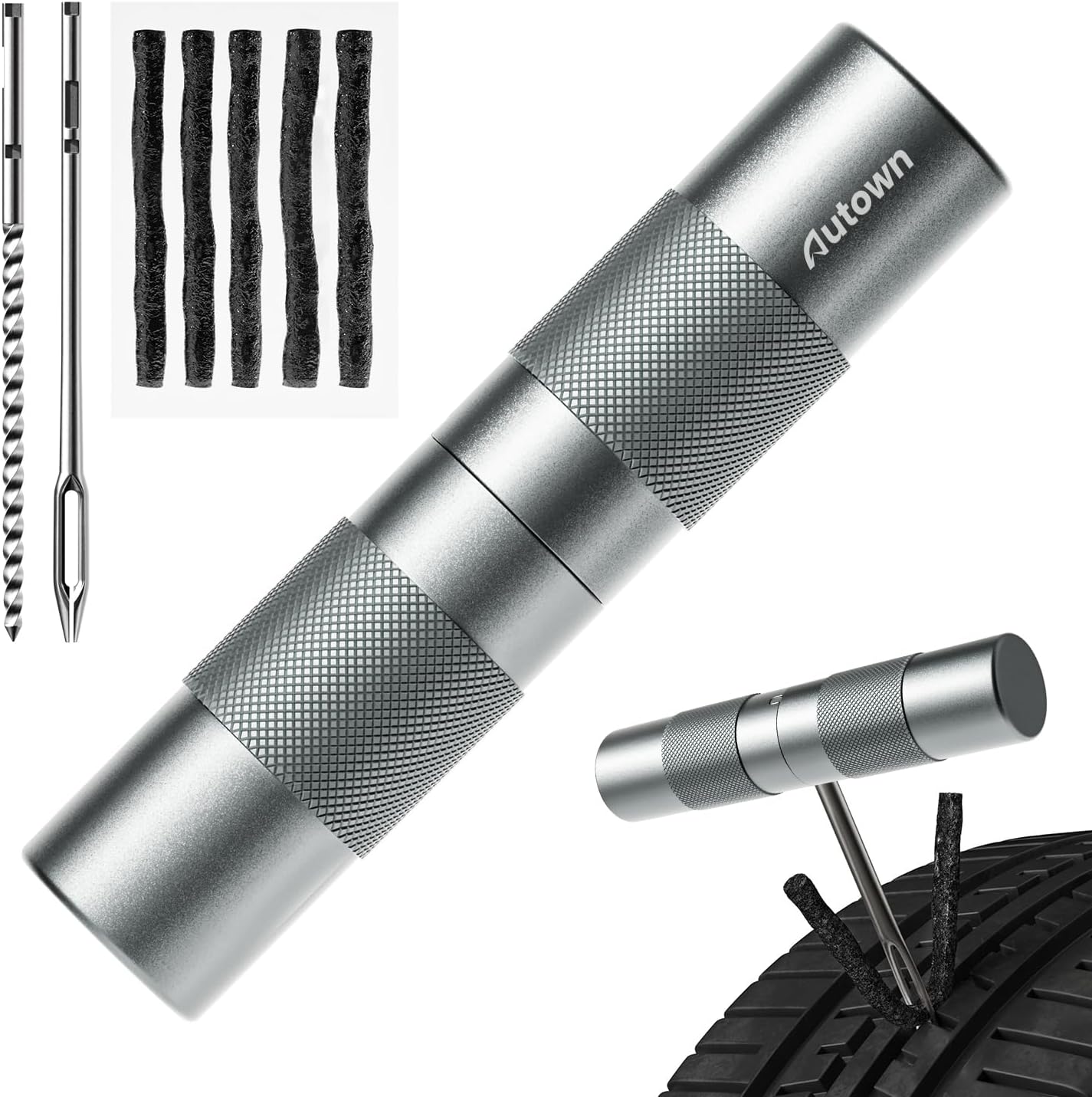 AUTOWN Compact Tire Repair Kit with Plugs Fix Punctures & Plug Flats with Ease - Capsule Style Flat Tire Puncture Repair Kit for Motorcycle, Car, ATV, UTV, Mountain Bike, Etc