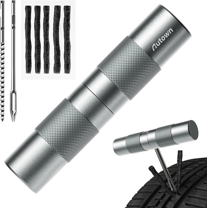 AUTOWN Compact Tire Repair Kit with Plugs Fix Punctures & Plug Flats with Ease - Capsule Style Flat Tire Puncture Repair Kit for Motorcycle, Car, ATV, UTV, Mountain Bike, Etc