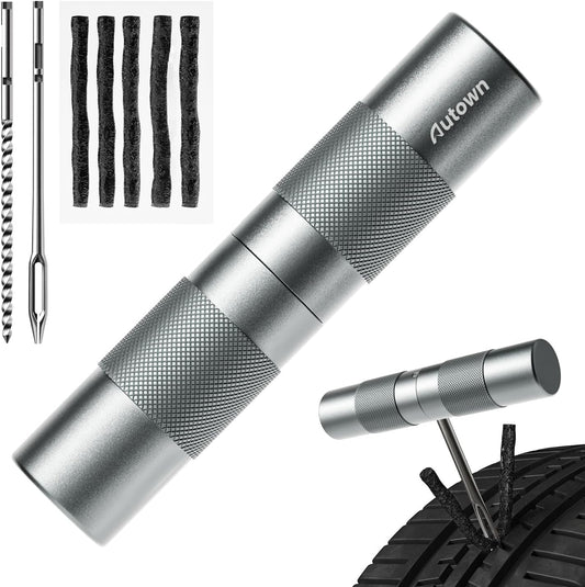 AUTOWN Compact Tire Repair Kit with Plugs Fix Punctures & Plug Flats with Ease - Capsule Style Flat Tire Puncture Repair Kit for Motorcycle, Car, ATV, UTV, Mountain Bike, Etc