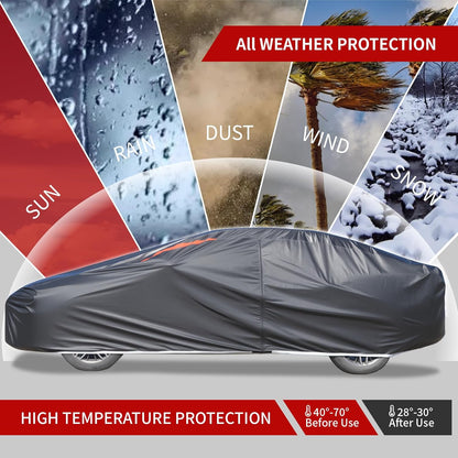 Car Cover Waterproof All Weather,6 Layers Car Covers for Automobiles, Full Exterior Cover with Zipper, Outdoor Car Cover Sun UV Rain Snow Wind Protection, Fit for 185"(185*70*59 inch)Sedan