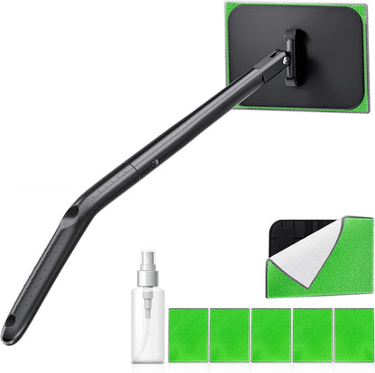 desin Car Windshield Cleaning Tool, Windshield Cleaner with 5 Washable and Reusable Microfiber Pads and Extendable Handle, for Auto Glass Wiper (Green)