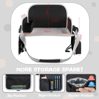 MENZOKE Kids Travel Tray for Toddler Car Seat, Road Trip Activities for Kids with iPad Holder Stand & Dry Erase Board, Road Trip Essentials Accessories Lap Tray as Travel Gifts for Kid, Pink