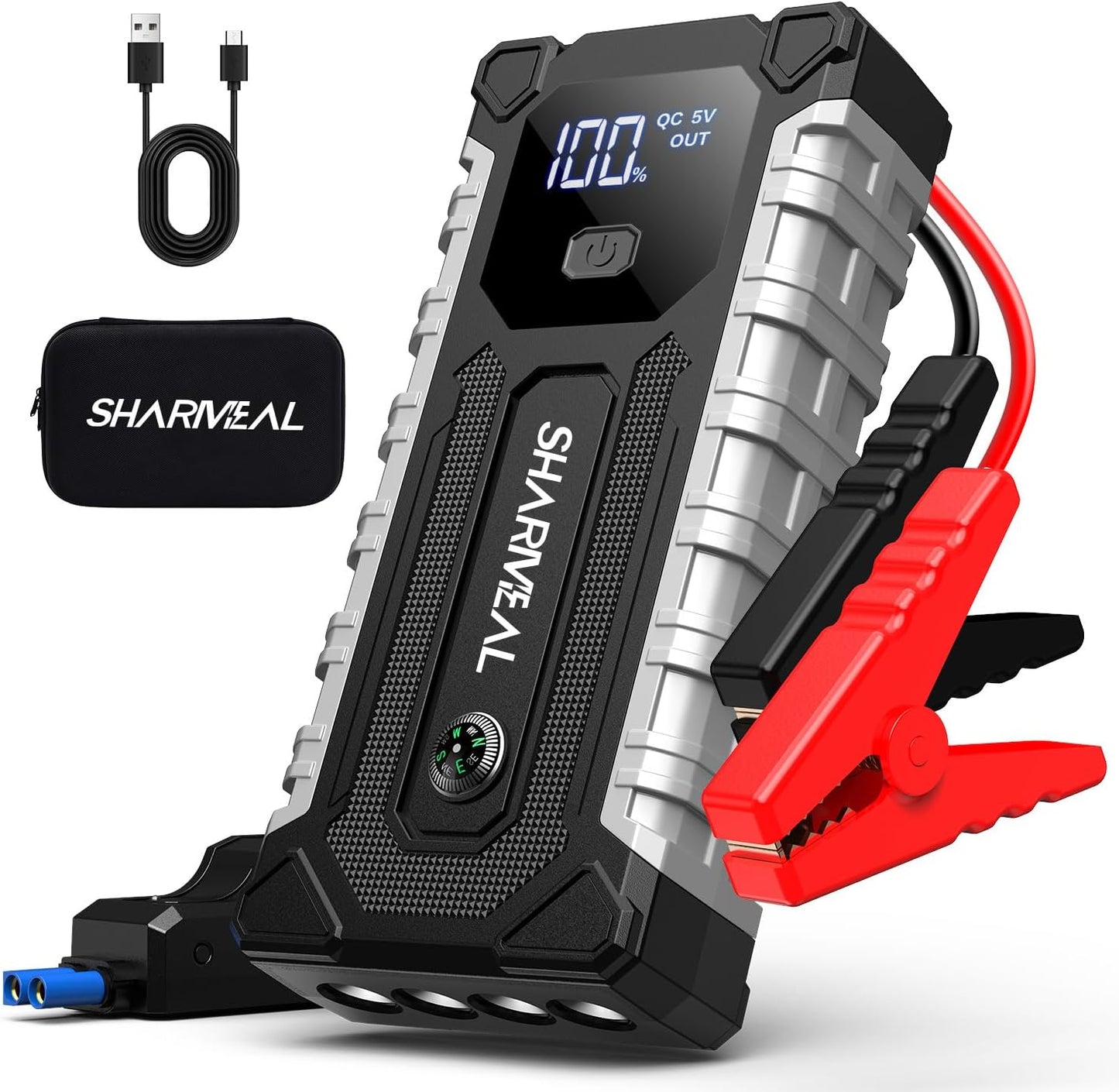 Sharmeal Car Jump Starter 5000A, Jump Starter Battery Pack for 10.0L Gas and 9.0L Diesel, 12V Portable Jump Box with LED Light