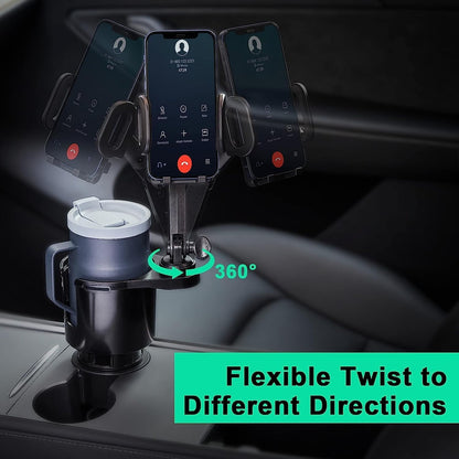 This Hill Car Cup Holder Expander Adjustable Base with Phone Mount 360° Rotation Cup Holder Cell Phone Holder for Car Compatible with iPhone All Smartphones