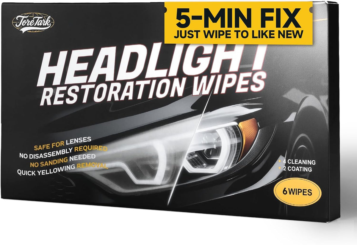toretark Headlight Restoration Kit Wipes, 5-Min Fix, Restoring to Like-New Condition, Safe for OEM Lens, Headlight Restoration Wipes & Cleaning Wipes, Headlight Cleaner and Restorer Kit
