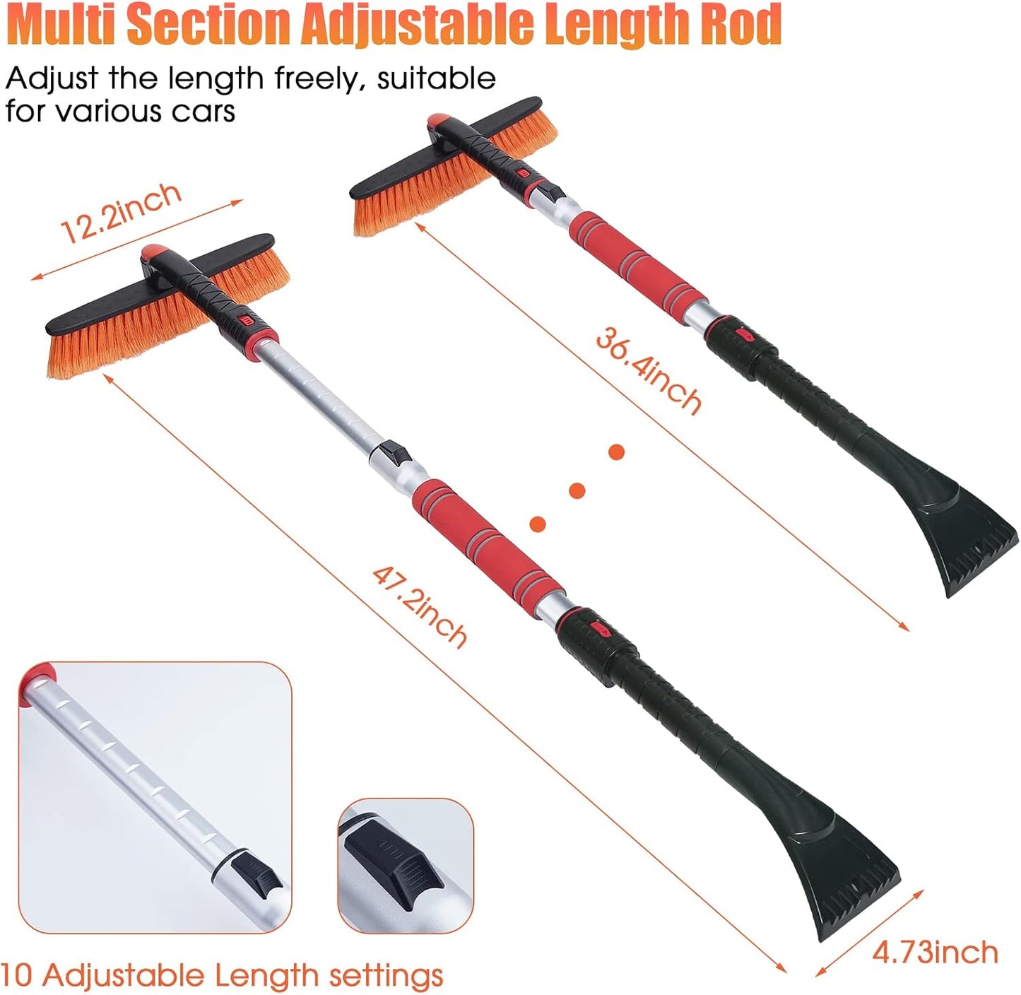 62.4" Snow Brush - Ice Scrapers for Car Windshield, 360°Pivoting Brush Head, Comfortable Foam Grip, Extendable Snow Removal Car Brush for Trucks SUVs, Essential Winter Tool