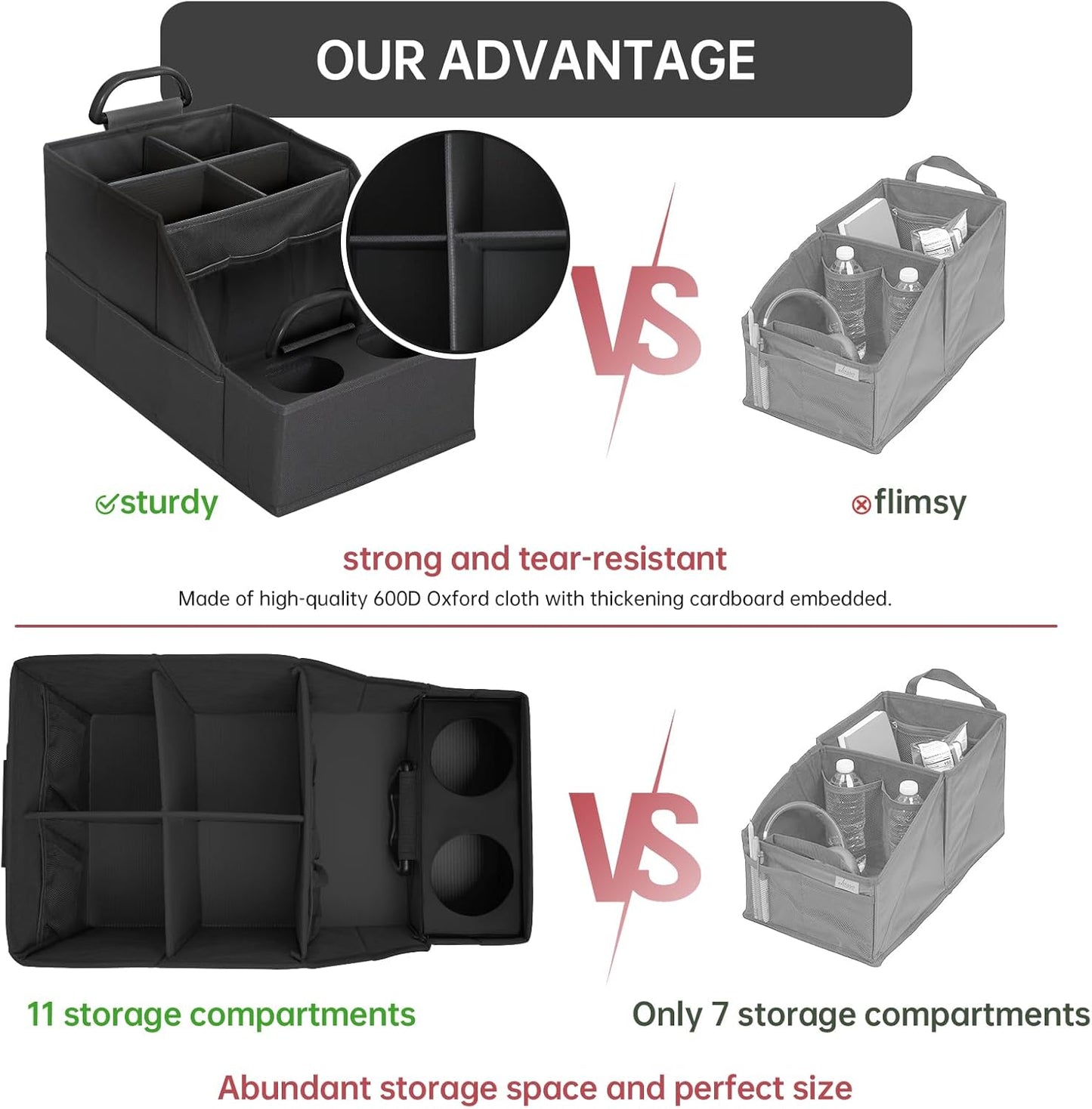 MULISOFT Car Seat Organizer- Backseat Car Organizer with 11 Storages Compartments and 2 Cup Holders, Organizers and Storage, Front Seat for Travel Kids,Black