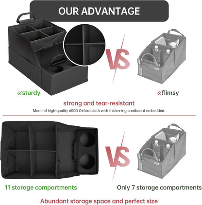 MULISOFT Car Seat Organizer- Backseat Car Organizer with 11 Storages Compartments and 2 Cup Holders, Organizers and Storage, Front Seat for Travel Kids,Black
