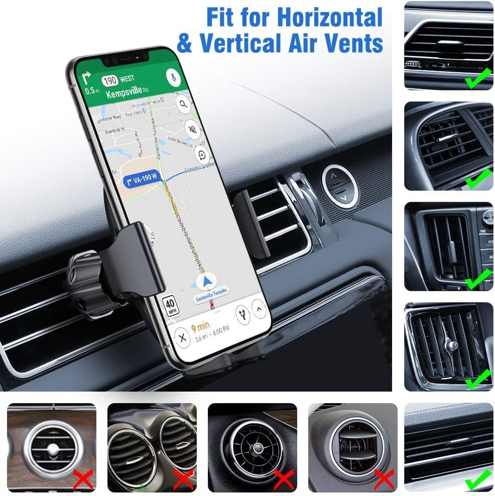 Miracase Phone Holders for Your Car with Metal Hook Clip, Air Vent Cell Phone Stand Car Mount, Universal Automobile Cradle for Garmin GPS Fit iPhone Android and All Smartphones, Dark Black