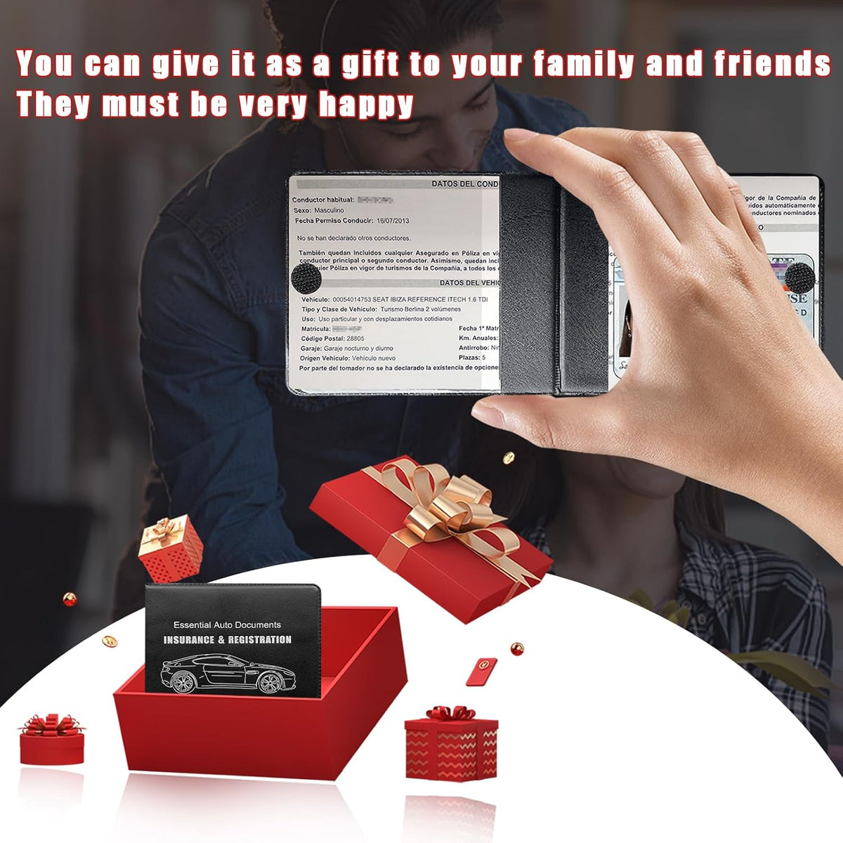 Ziciner Car Registration Insurance Holder, 2Pack Essential Auto Card Document Glove Box Organizer with Touch Fastener, Vehicle Interior Accessories Perfect for Most Car, Truck, SUV (Red/Small Car)