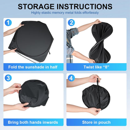 JUSTTOP 300T Car Windshield Sun Shade, Universal Foldable Reflective Sun Shade with Storage Bag, Car Interior Accessories, Fit for Cars Trucks SUVs(63" L x 35" W)
