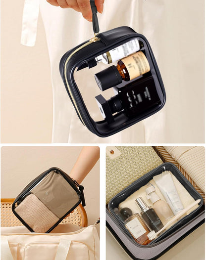 3Pcs Travel Clear Makeup Bag Set for Women, Transparent Toiletry Bag with Zipper Portable Makeup Pouch Organizer Waterproof Small Cosmetic Bag Compact Car Bag Organizer Car Accessories (White Set)