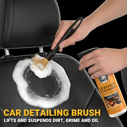 Car Leather Cleaner and Conditioner Kit, Leather Care Cleaning Kit with Horse Hair Cleaning Brush - Safe for Car Interiors, Furniture, Boots, Bags & Apparel - Deep Cleaning, Non-Greasy Restorer