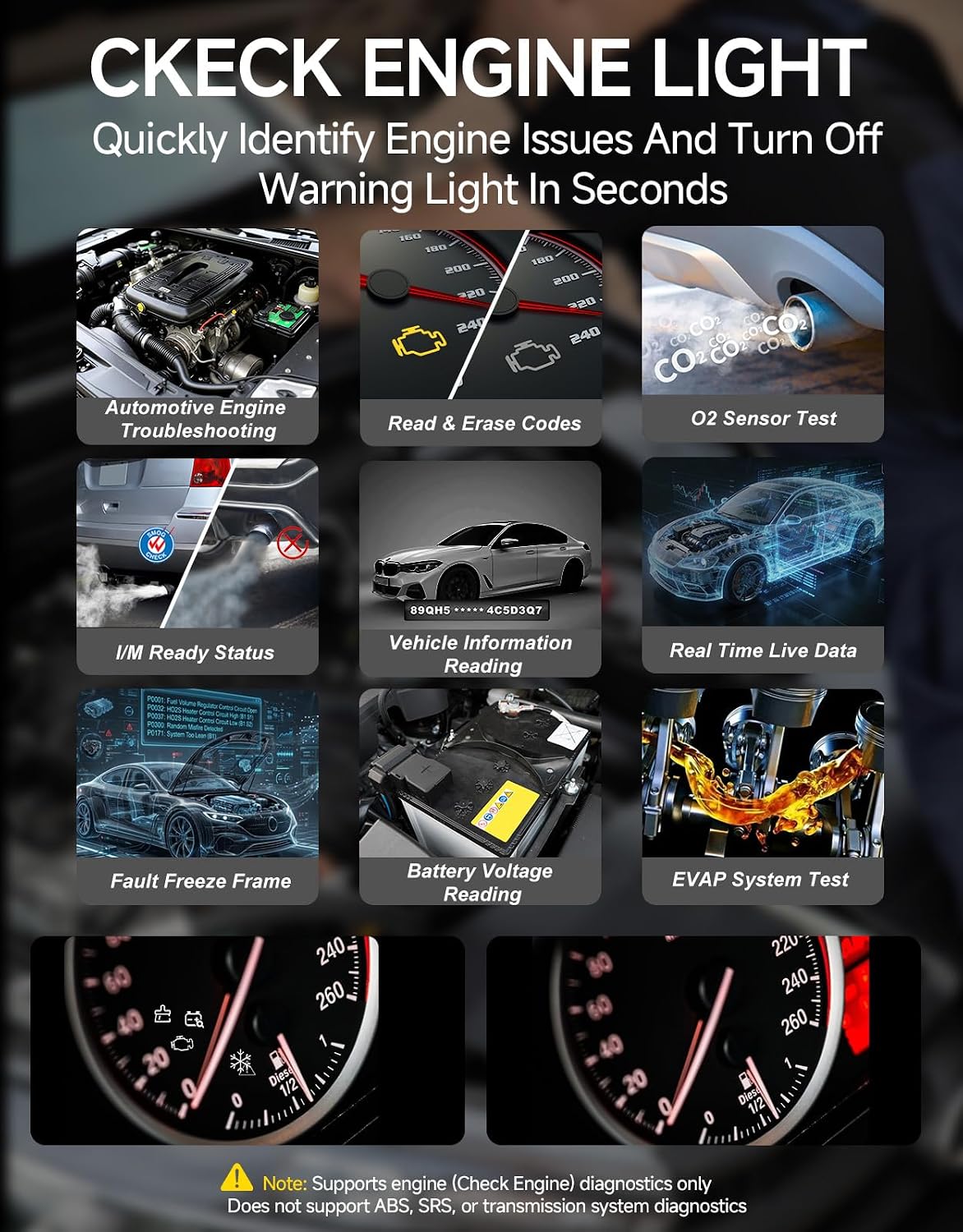 OBD2 Scanner, V410 Car Scanner Diagnostic Tool: Engine Fault Code Reader Scan Tool with Live Data/Freeze Frame for All OBDII Cars After 1996,Black