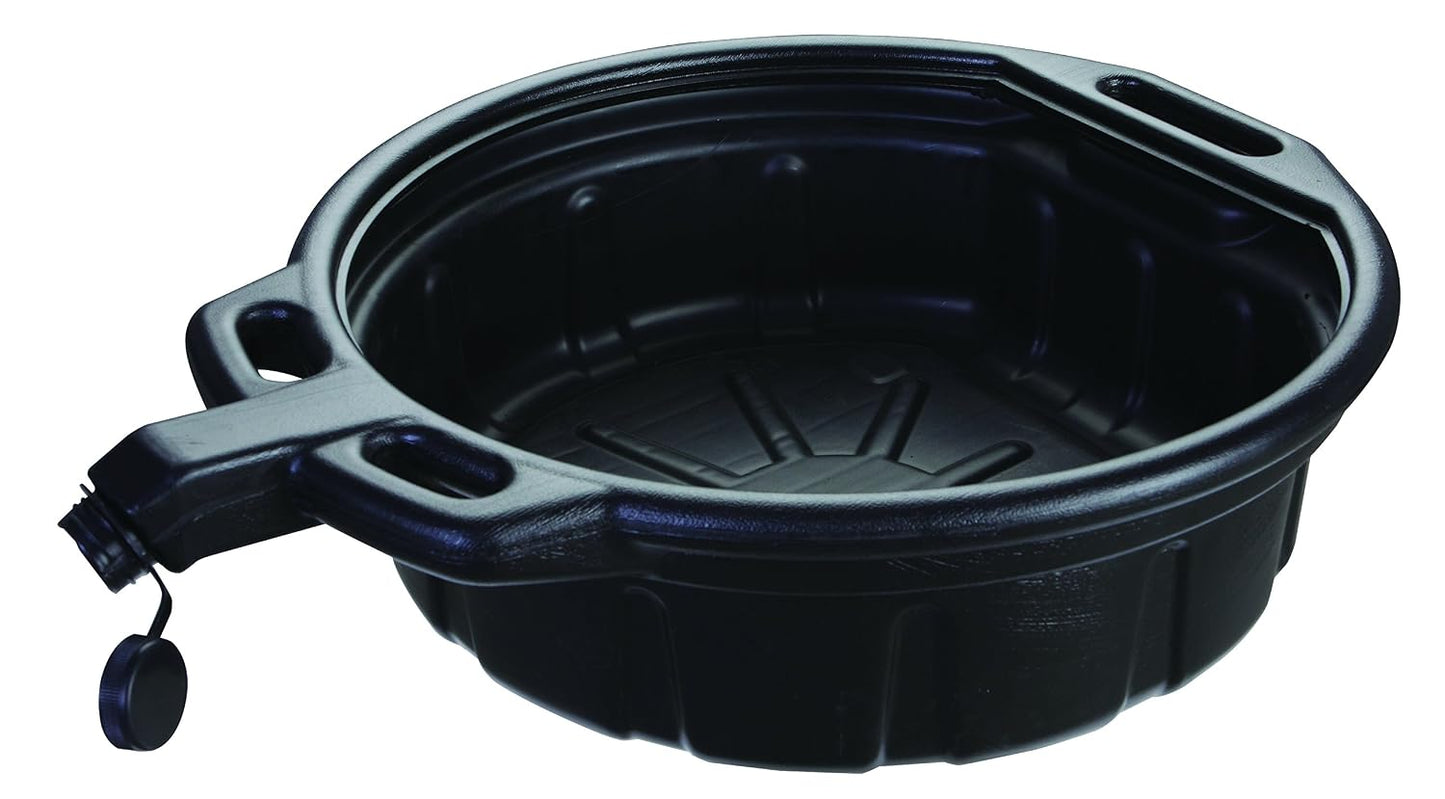 Groz 15 Quart Oil Drain Pan with Wheels & O-Ring Seal - 8" Wide Opening, Catch Basket, Leak-Proof Spout for Trucks, Cars, Fleet Maintenance (41966)