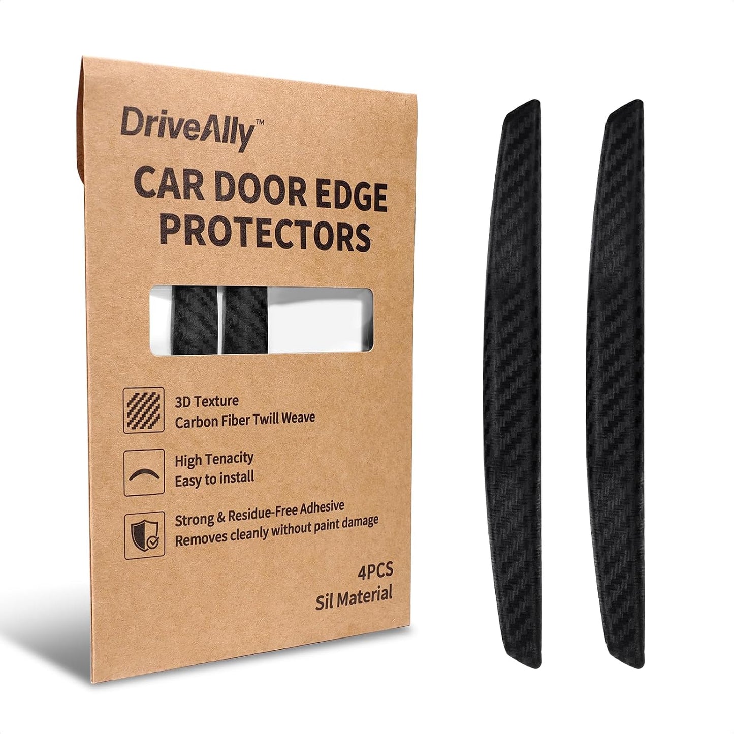6 Inch 4Pcs 3D Carbon Fiber Texture Car Door Edge Protector Trim Strip Anti-Scratch and Anti-Collision Side Door Protectors Vehicle Exterior Accessories Sticker Black