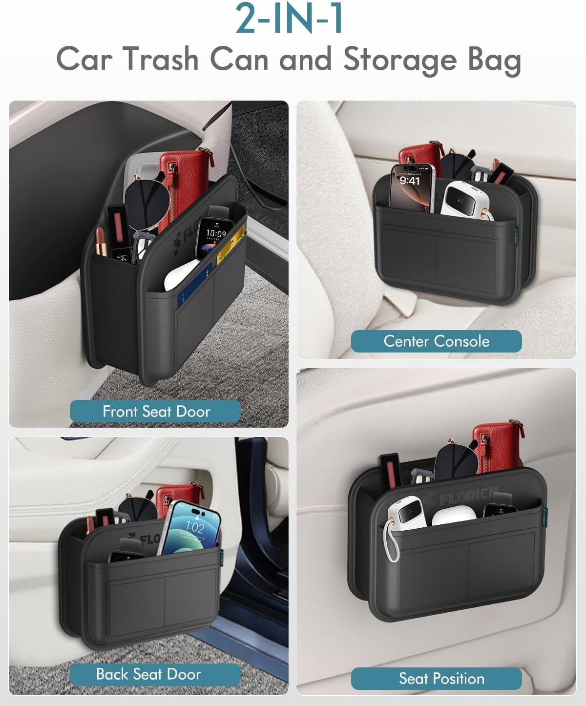 FLORICH Car Seat Gap Filler, Pro-Seats Gap Filler Organizer and Storages 2-in-1, Premium Leather Center Console Organizer, Car Organizer Front Seat Universal Fit for Car SUV Truck