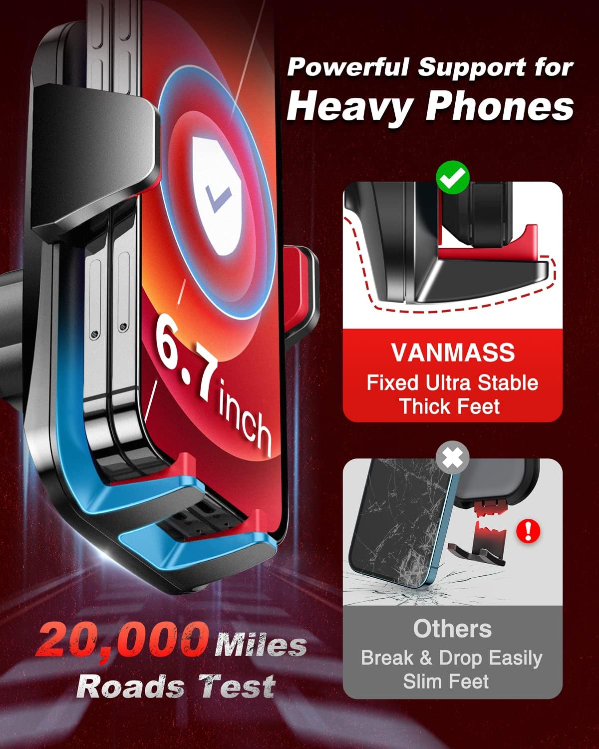 VANMASS【85+LBS Strongest Suction & Military-Grade Ultimate Car Phone Mount【Patent & Safety Certs】 Cell Phone Holder for Dash Windshield Vent for iPhone 17 Pro Max Automobile Accessory Kits,Ink Black