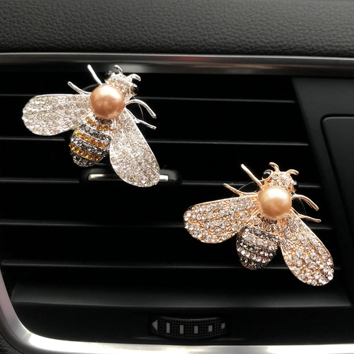 2 Pieces Small Bee Air Vent Clips Bling Bee Car Accessories Cute Car Air Freshener Rhinestone Gift Decorations Charm Car Clip Interior Air Vent Decor