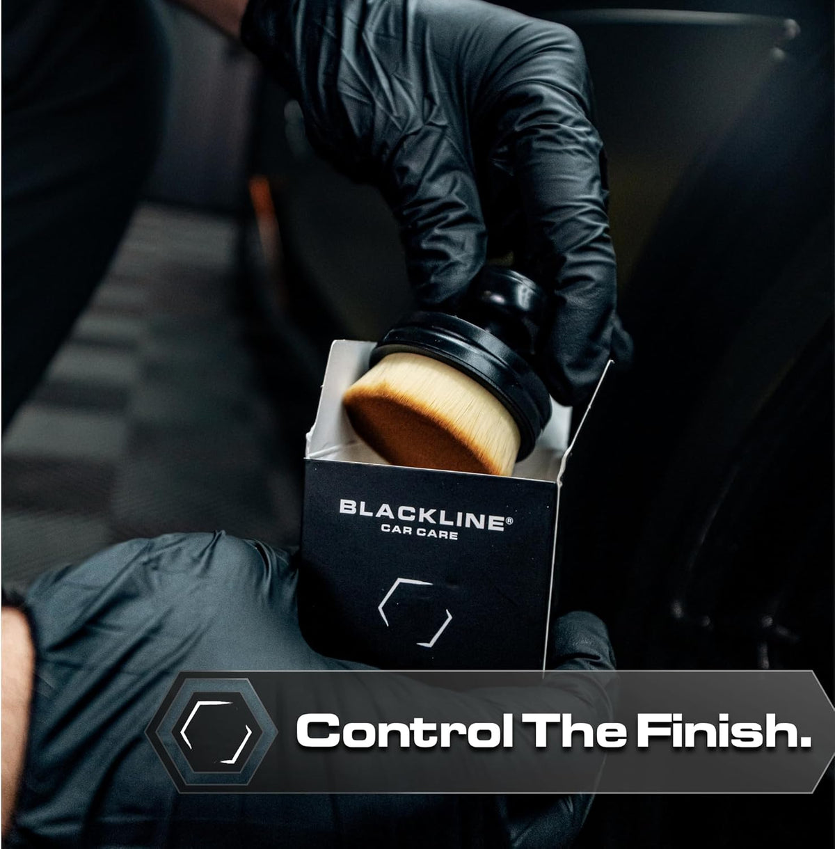Blackline Reusable Tire Shine Applicator Brush – Soft Bristle Tool for Even Application, Ergonomic Grip with Drainable Stand, Mess-Free Gel & Liquid Tire Dressing Brush for Trim and Rubber Surfaces