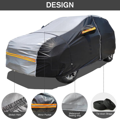 6 Layers Car Cover Waterproof All Weather Car Cover Waterproof All Weather, Outdoor Full Exterior Cover Rain Sun UV Snowproof Protection with Zipper Cotton for SUV (185-190inch)