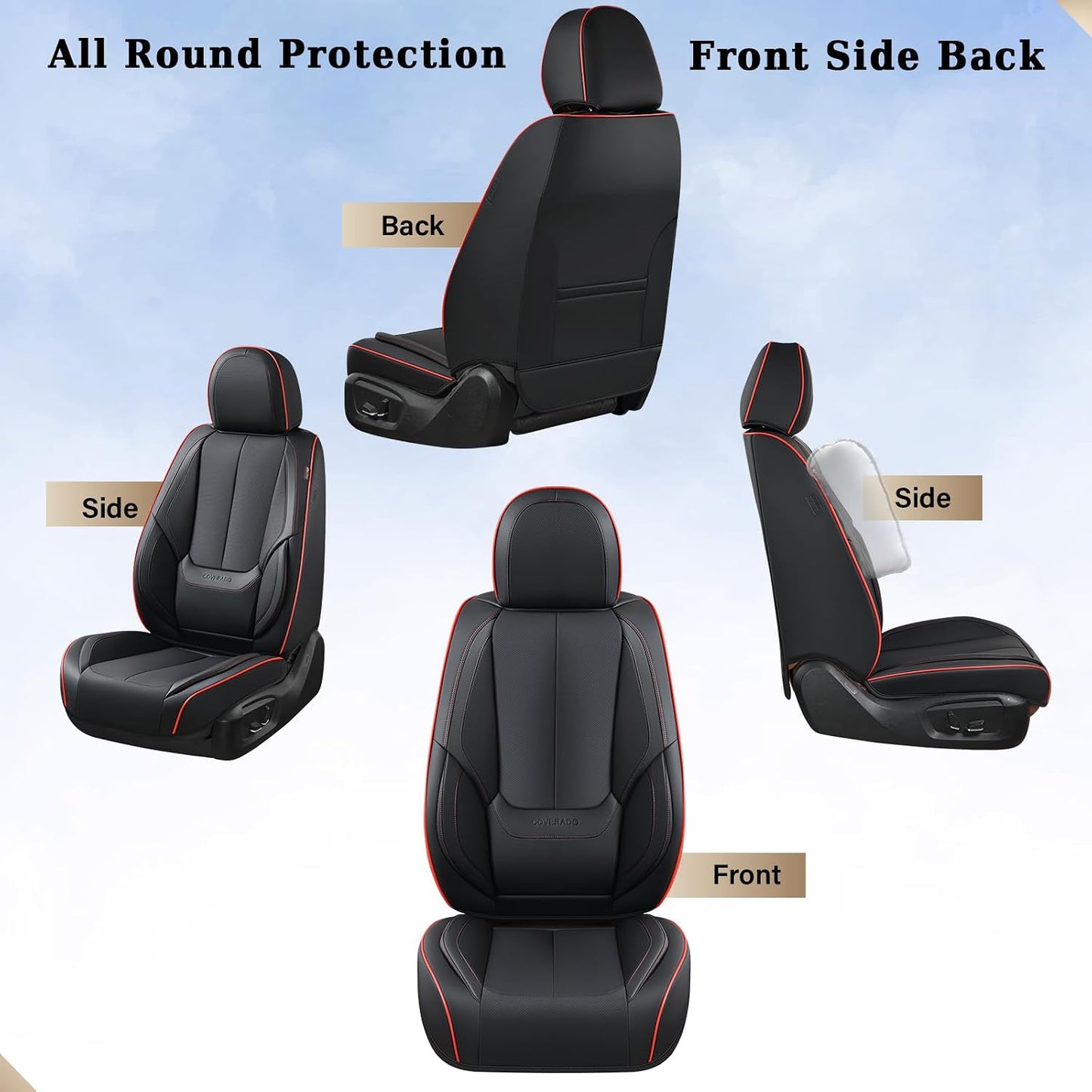 Coverado Seat Covers Full Set, Black Seat Covers for Cars 5 Seats, Car Seat Protector, Waterproof Nappa Leather Car Seat Cushion, Front and Rear Car Seat Cover Fit for Most Sedans SUV Pick-up Truck - Colors A