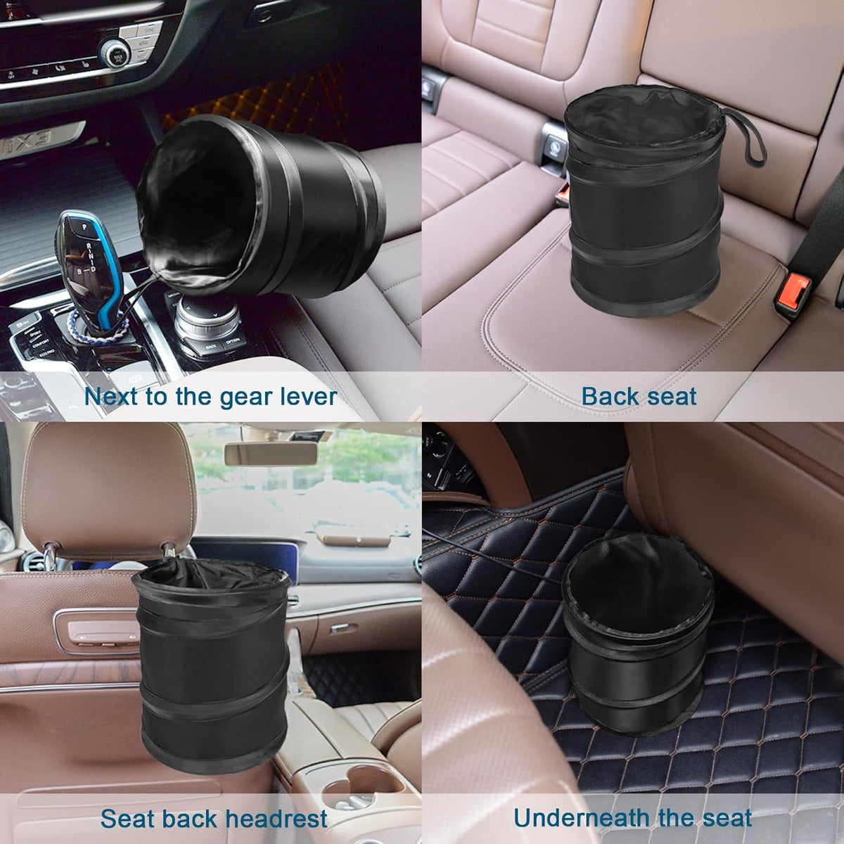 Car Trash Can, 2 Packs Mini Collapsible Pop-up Car Garbage Can, Waterproof Hanging Car Trash Bag with Velcro, Car Trash Bin, Black