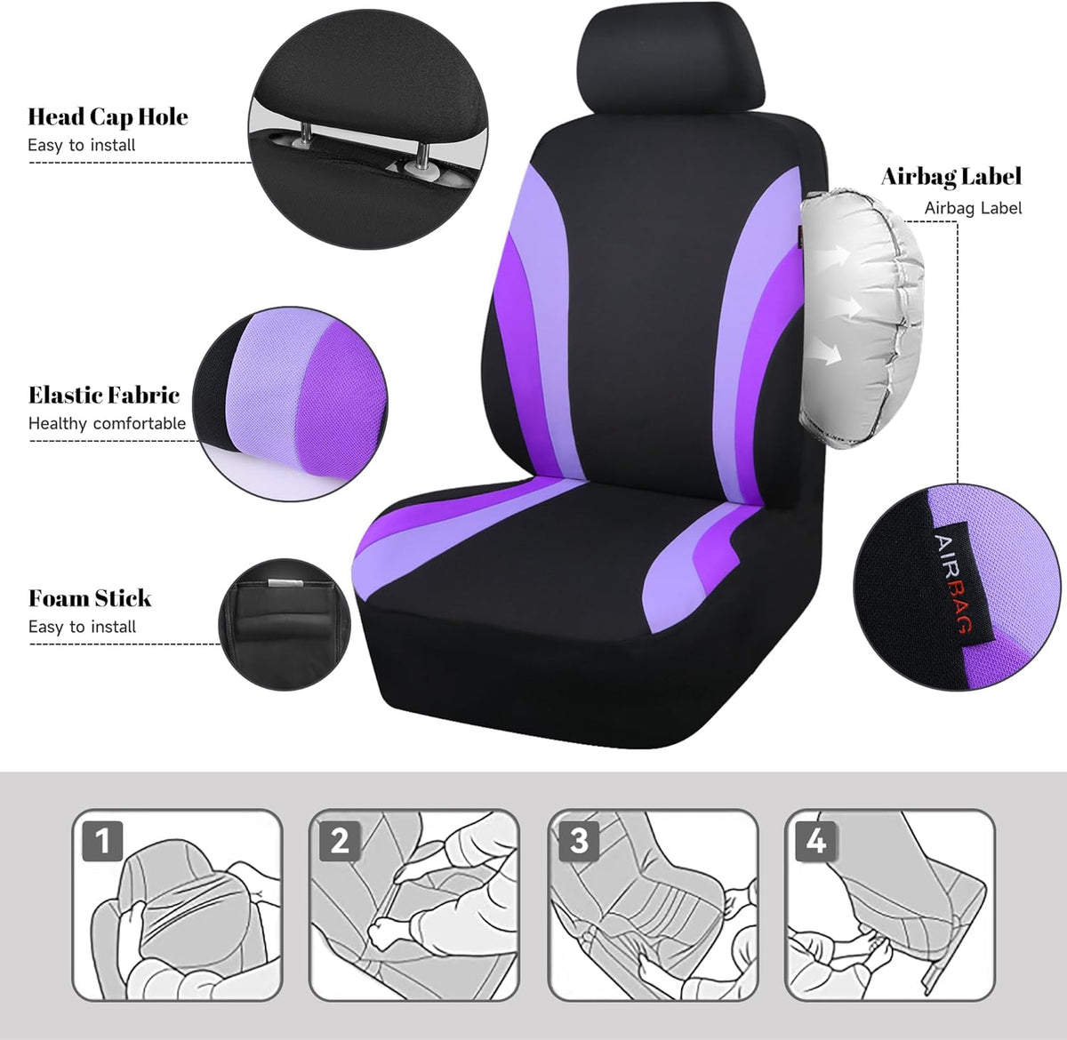 CAR PASS Line Rider Sporty Front Seat Covers,Gray Car Seat Covers Two Front Seats Only, Airbag Compatible,Universal Fit Sedans,Cars,Vans,SUV,Truck(Black and Gray)