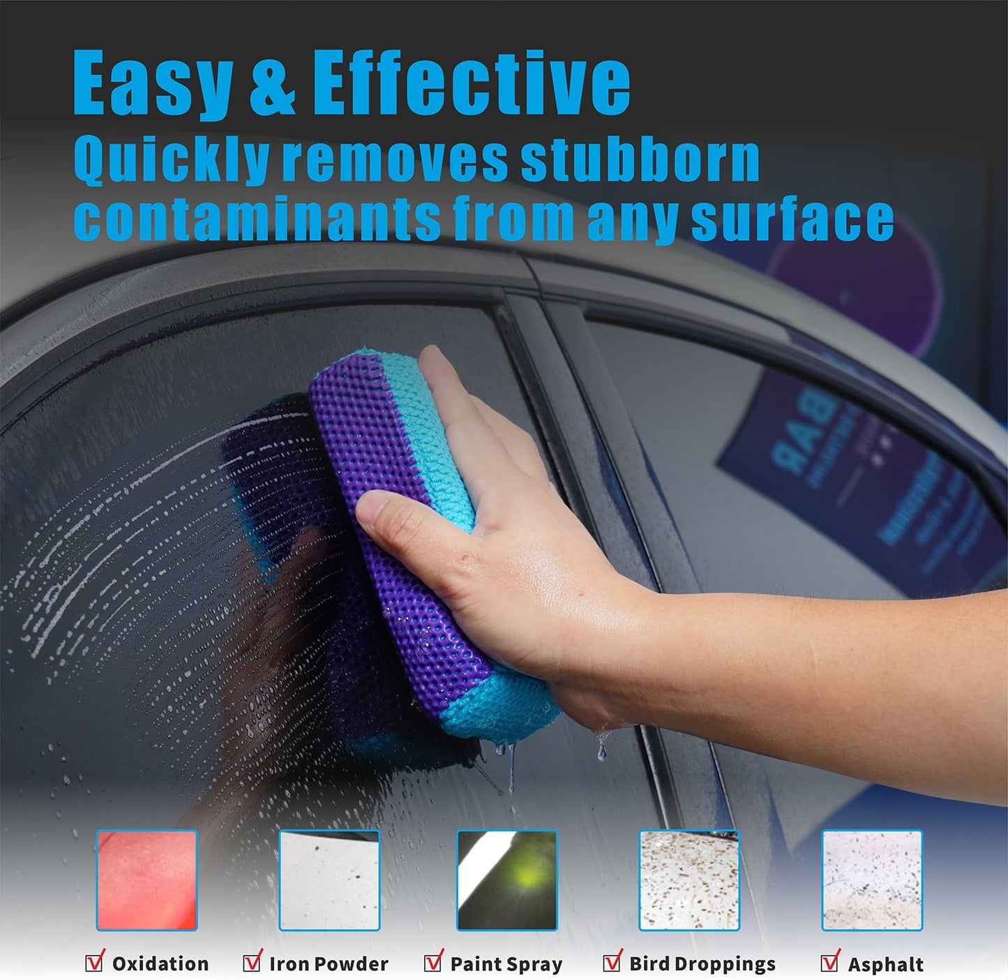 Clay Bar Scrubber 2-Pack, Auto Detailing Synthetic Clay for Car Wash Scrubbing and Claying, Car Paint Prep and Glass Surface (2-Pack, Blue Purple)
