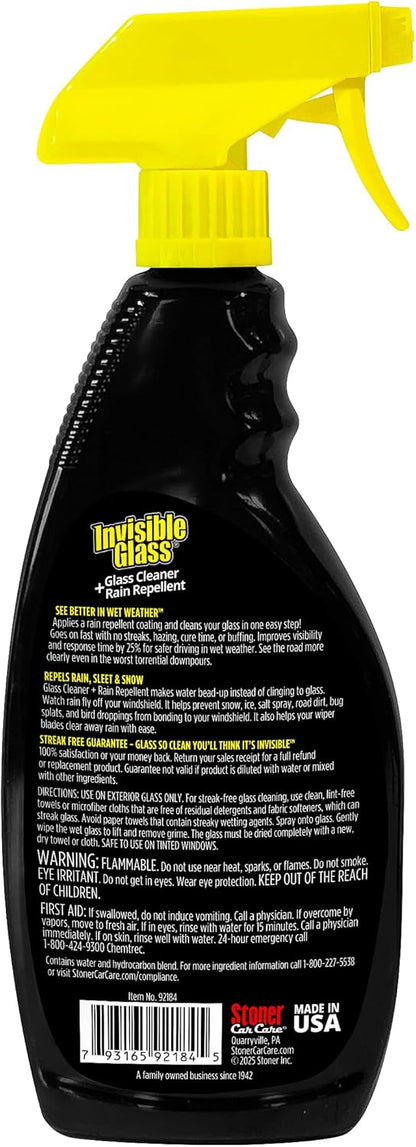Invisible Glass 92184 Glass Cleaner + Rain Repellent 2-in-1 Windshield and Window Spray, Cleans Auto Glass, Repels Rain, Sleet, Snow, Improves Wet Weather Visibility – 22 fl oz