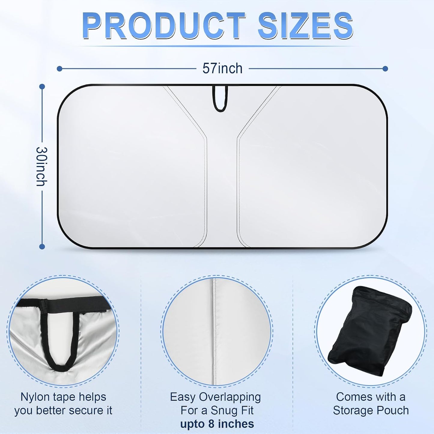SINGARO 300T Universal Car Windshield Sun Shade, Foldable Reflective for Windshield & Window Shades with Overlapping Design, Car Interior Accessories (55" L x 26.7" W)