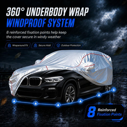 Car Cover for Sedan, Waterproof All Weather Heavy Duty, 360° Underbody Wrap Windproof Design, Quick Install Outdoor Vehicle Cover, Fits 186-193 in