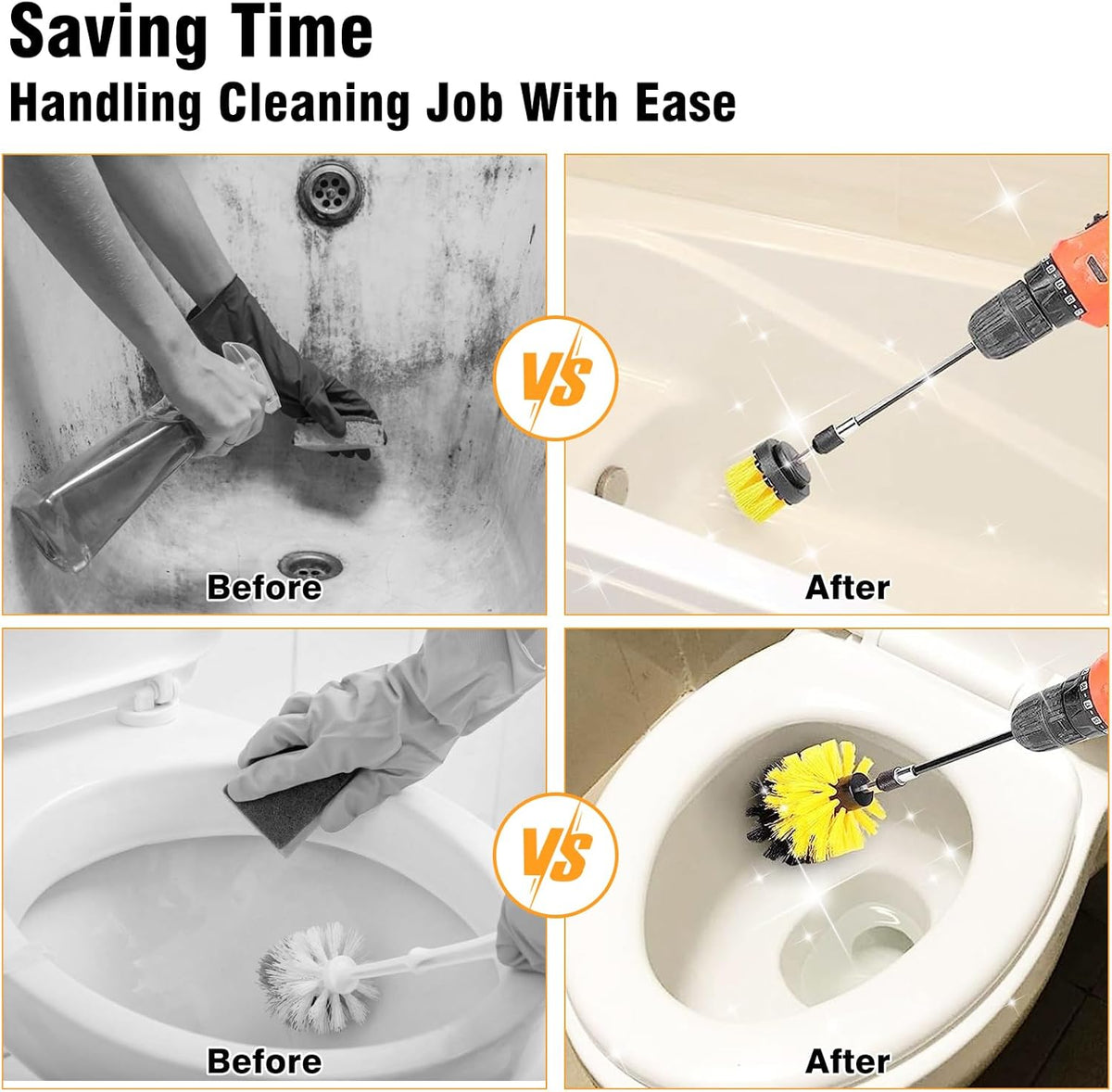 8 Pcs Drill Brush Attachment Set, Power Cleaning Scrub Brush Kit with Extend Long Attachment, All Purpose Drill Scrub Brushes for Car, Grout, Floor, Tub, Bathroom and Kitchen (Yellow)