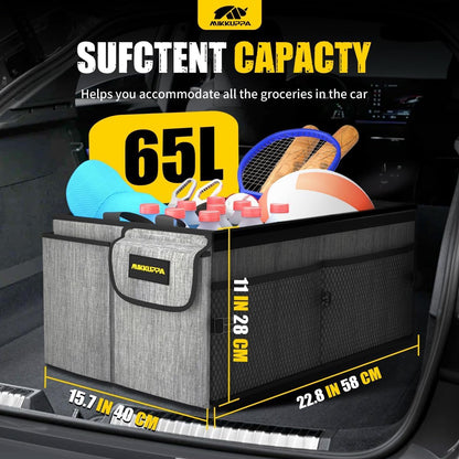 MIKKUPPA Car Trunk Organizer - 65L Collapsible Trunk Organizer with Lid, Sturdy Car Storage for SUV Auto Truck Van with Adjustable Straps and Non Slip Bottom (Black)
