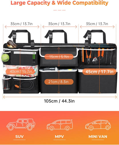 Oasser Back Seat Trunk Organizer Hanging Car Organizer Foldable Cargo Storage with 6 Large Pockets 3 Adjustable Straps 40x19inch