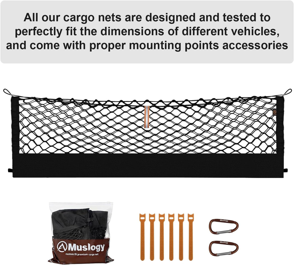 Muslogy Truck Bed Cargo Net Trunk Netting Compatible with 2023-2025 2026 Honda CR-V Accessories, Pickup Cargo Organizer SUV Sedan Storage Net w/Heavy Duty Carabiners - Colors A