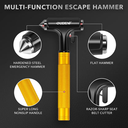 Car Safety Hammer, Car Glass Breaker with Seat Belt Cutter, Automotive Escape Tool with Lighting Function, Metal Window Breaker, Emergecy Safety Hammer for Auto Accidents (Black)