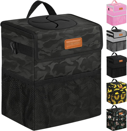 ELONGRIVER Car Trash Can Bin for Back Seat Leak Proof, Cute Car Trash Bag Hanging, Vehicle Trash Can for SUV Truck Van, Automotive Garbage Cans Front Seat Black