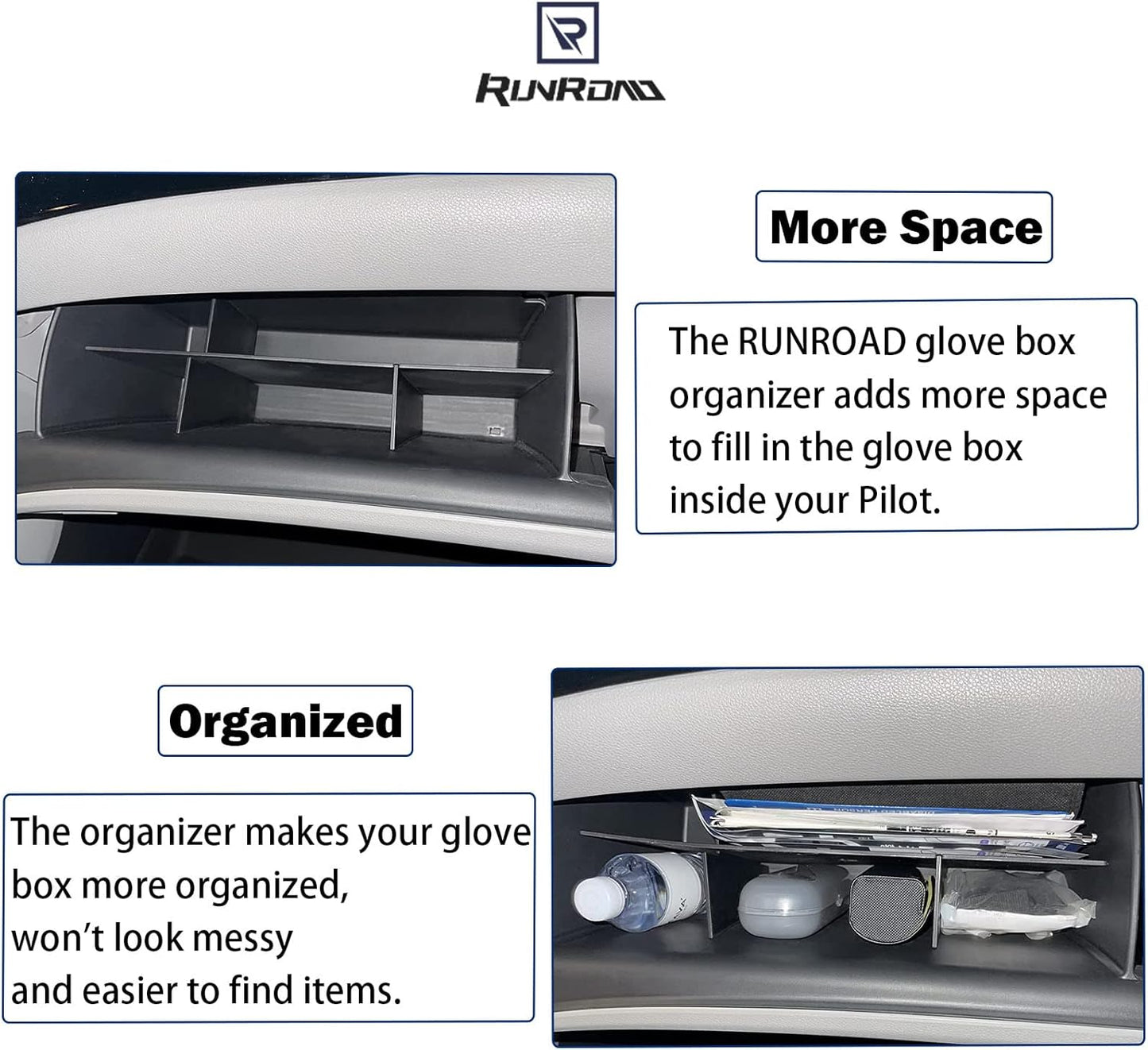 RUNROAD Glove Box Organizer Compatible with Honda Pilot (2016-2022)/ Ridgeline (2017-2023)/ Passport (2019-2023) Accessories, Interior Storage Box Grid Insert Compartment Divider