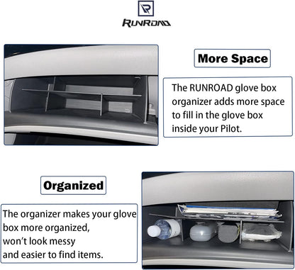 RUNROAD Glove Box Organizer Compatible with Honda Pilot (2016-2022)/ Ridgeline (2017-2023)/ Passport (2019-2023) Accessories, Interior Storage Box Grid Insert Compartment Divider