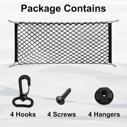 Cargo Net, Premium Dual-Layer Nylon Cargo Net for SUV, Automotive Exterior Accessories, Adjustable Elastic Trunk Net with Hook, Car Accessories for SUV, Truck, Pickup (35.4x15.7 Inch)