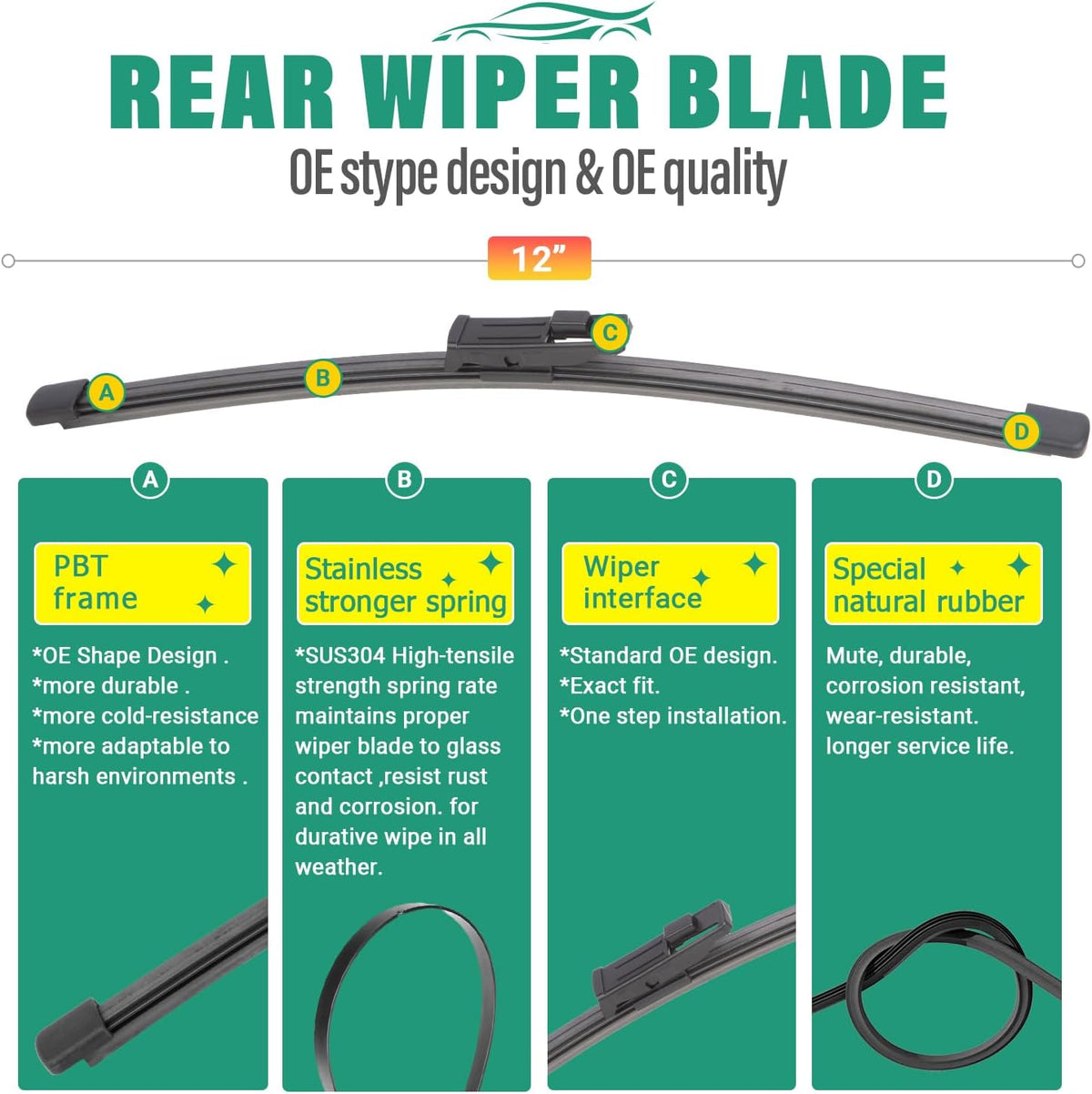 26" 16" 12" Windshield Wiper Blades Replacement for Toyota RAV4 2019 2020 2021 2022 2023 2024 2025 RAV 4 / Mazda 5 2006-2015 Premium All Weather Front Rear Wipers Set - OEM Quality (Pack of 3) - Colors B