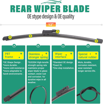 26" 16" 12" Windshield Wiper Blades Replacement for Toyota RAV4 2019 2020 2021 2022 2023 2024 2025 RAV 4 / Mazda 5 2006-2015 Premium All Weather Front Rear Wipers Set - OEM Quality (Pack of 3) - Colors B