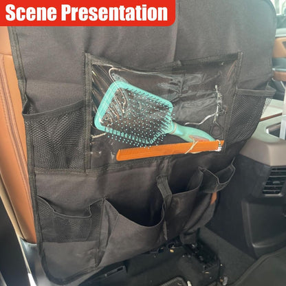 2PCS Car Backseat Organizer, Waterproof Oxford Fabric Car Seat Protector with 10" Touch Screen Tablet Holder and 5 Storage Pockets, Universal Auto Kick Mats Road Trip Accessories (Black)
