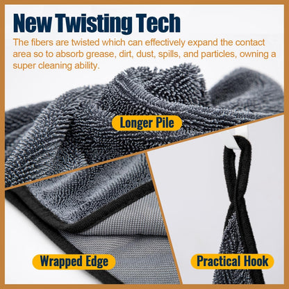 Airlab Microfiber Towels for Cars Wash Drying Thick Plush Cleaning Cloth Auto Detailing Super Absorbent for Interior & Exterior Lint Free, Streak Free, 16" X 16", 800 GSM, Pack of 4