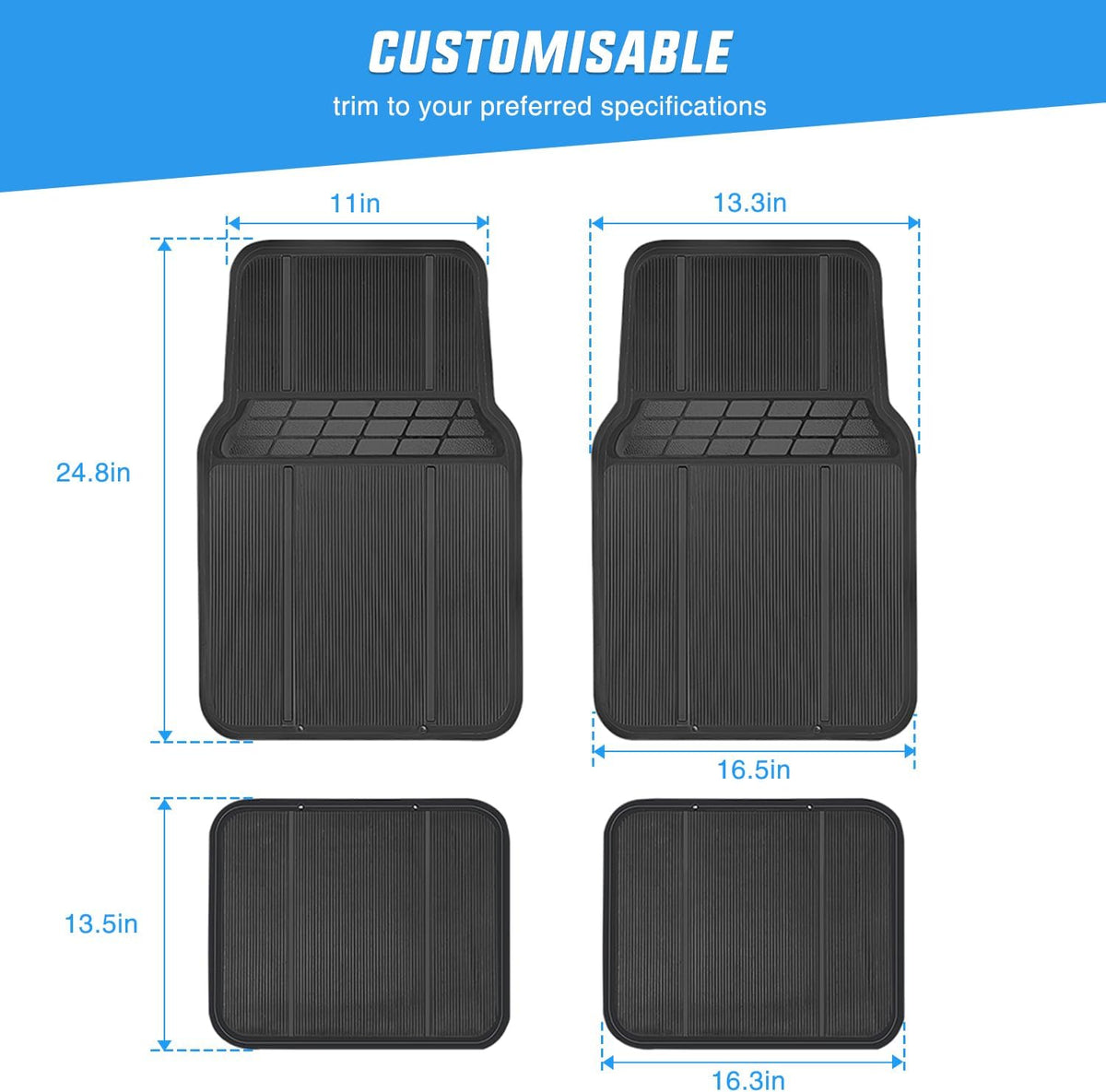 Nilight Rubber Cargo Mats for Cars Trucks SUVs,Universal Trim to fit for Most Vehicles,All Weather Protection Heavy Duty Cargo Liners