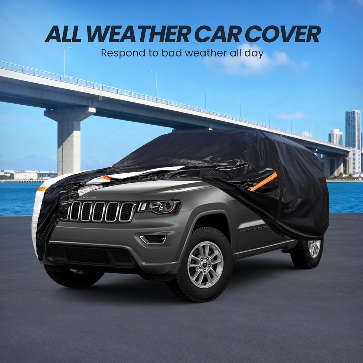 Large SUV Car Cover for Chevy Suburban 100% Waterproof All Weather, Heavy Duty Outdoor Full Exterior Covers Rain Sun Wind UV Protection. - Colors D