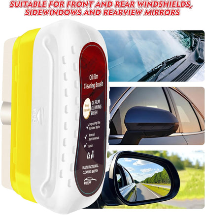 Automotive Oil Film Cleaning Brush, Upgraded Antifog & Rainproof Glass Cleaning Board, Reusable Glass Oil Film Remover for Car Windows & Windshields (Red)