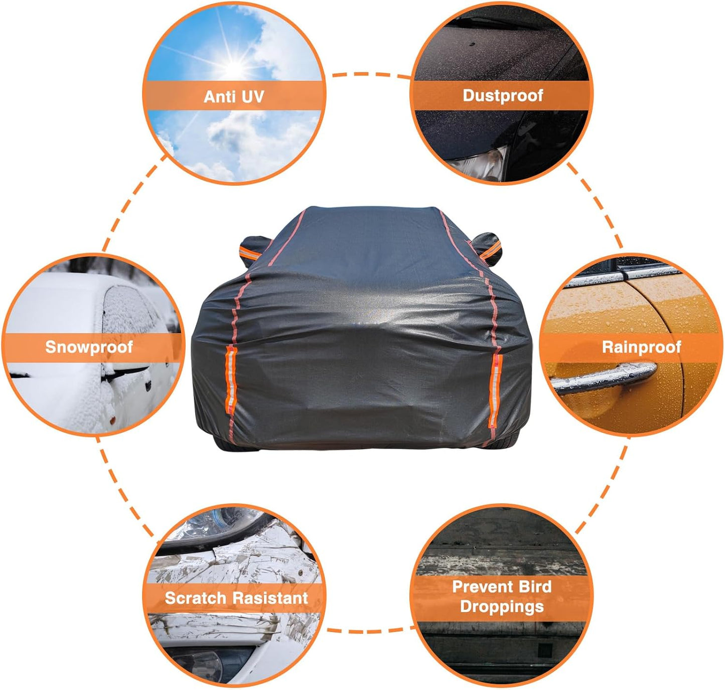 6 Layers Car Cover Waterproof All Weather Car Cover Waterproof All Weather, Outdoor Full Exterior Cover Rain Sun UV Snowproof Protection with Zipper Cotton for SUV (185-190inch)
