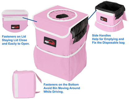 EPAuto Waterproof Car Trash Can with Lid and Storage Pockets, 2.5 Gallon, Black
